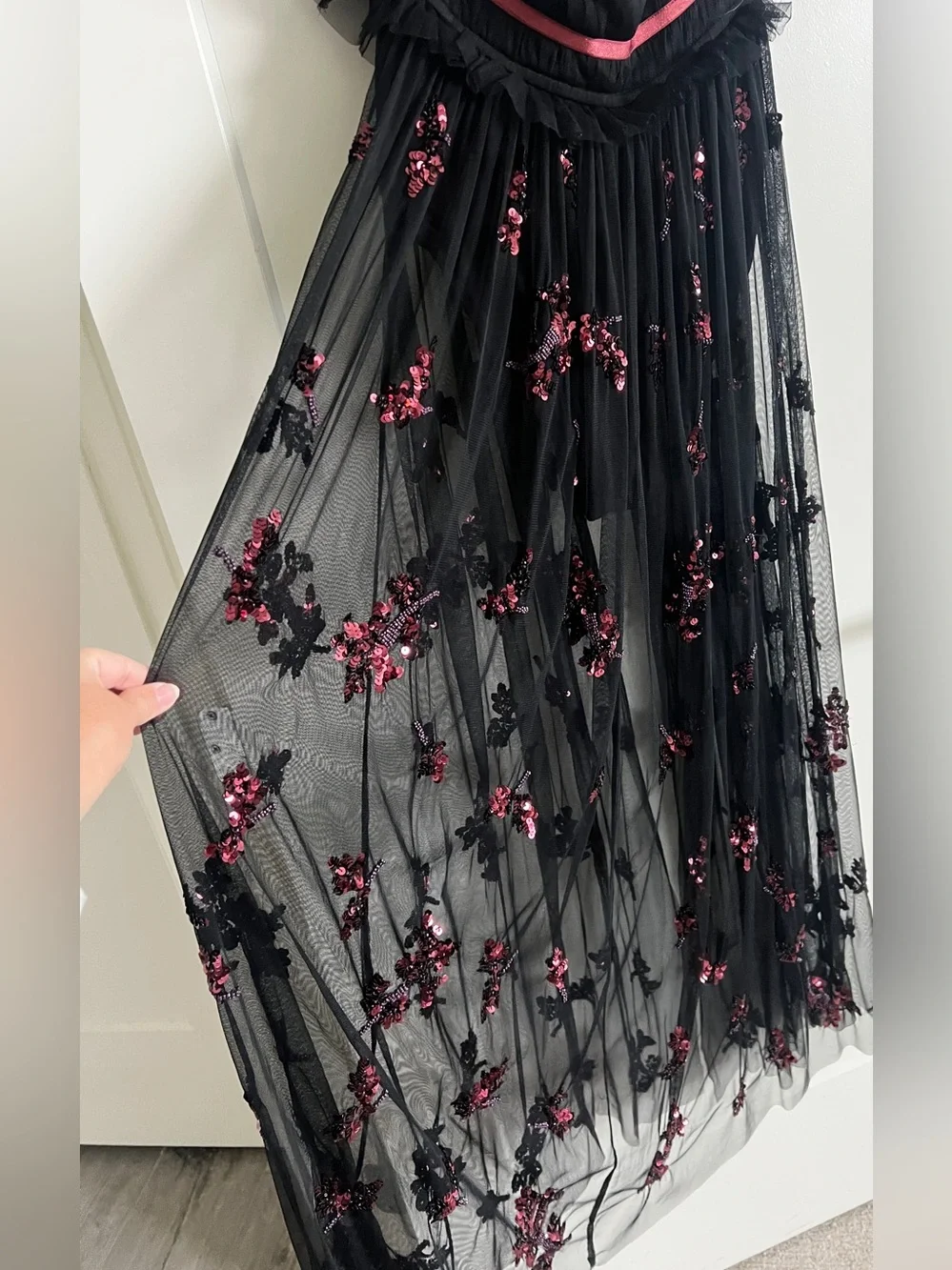 Free People Just A Dream Maxi Bodysuit Black Sequin Sheer Mesh Dress Size Small - Picture 16 of 16